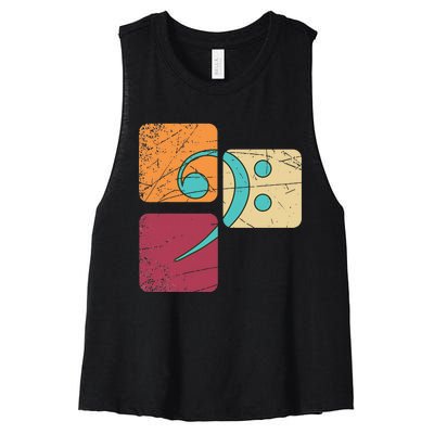 Retro Bass Clef Musician Composer Music Note Bass Clef Women's Racerback Cropped Tank