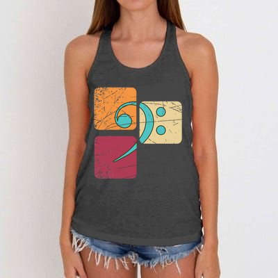 Retro Bass Clef Musician Composer Music Note Bass Clef Women's Knotted Racerback Tank