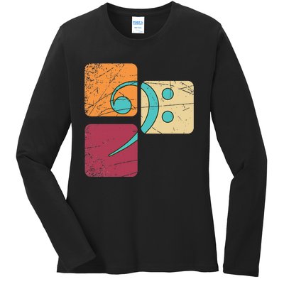 Retro Bass Clef Musician Composer Music Note Bass Clef Ladies Long Sleeve Shirt