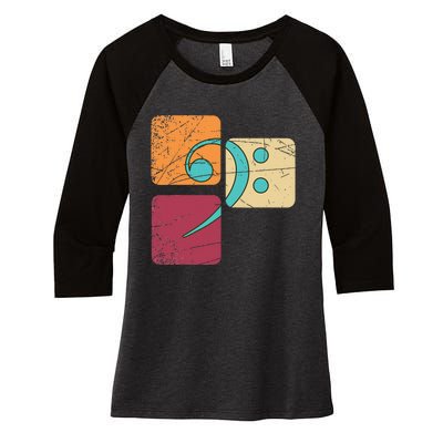 Retro Bass Clef Musician Composer Music Note Bass Clef Women's Tri-Blend 3/4-Sleeve Raglan Shirt