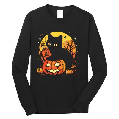 Retro Black Cat Halloween Pumpkin Costume Long Sleeve Shirt