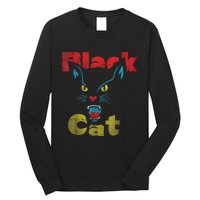 Retro Black Cat Retro Fireworks Vintage Halloween 70s Long Sleeve Shirt