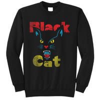 Retro Black Cat Retro Fireworks Vintage Halloween 70s Sweatshirt