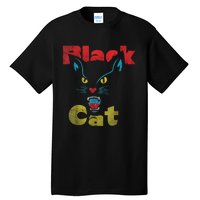 Retro Black Cat Retro Fireworks Vintage Halloween 70s Tall T-Shirt