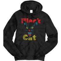 Retro Black Cat Retro Fireworks Vintage Halloween 70s Tie Dye Hoodie