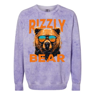 Rizzly Bear Cool Grizzly Bear Wearing Sunglasses Funny Meme Colorblast Crewneck Sweatshirt