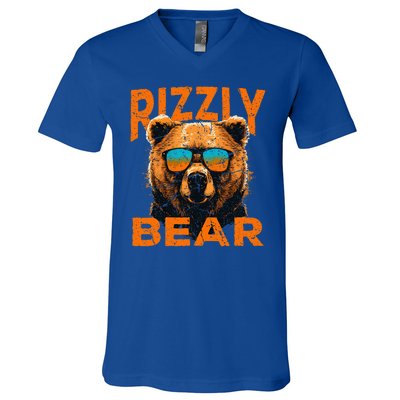 Rizzly Bear Cool Grizzly Bear Wearing Sunglasses Funny Meme V-Neck T-Shirt