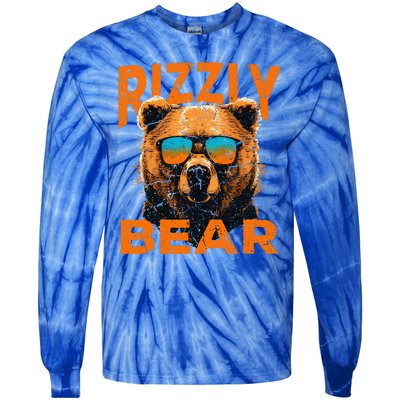 Rizzly Bear Cool Grizzly Bear Wearing Sunglasses Funny Meme Tie-Dye Long Sleeve Shirt