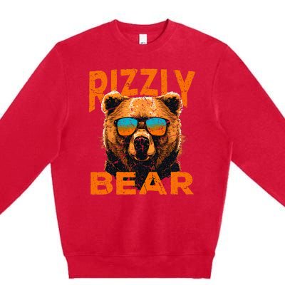 Rizzly Bear Cool Grizzly Bear Wearing Sunglasses Funny Meme Premium Crewneck Sweatshirt