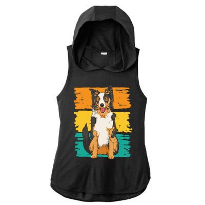 Retro Border Collie Ladies PosiCharge Tri-Blend Wicking Draft Hoodie Tank