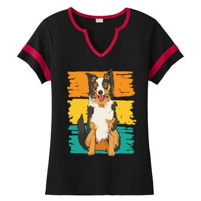 Retro Border Collie Ladies Halftime Notch Neck Tee