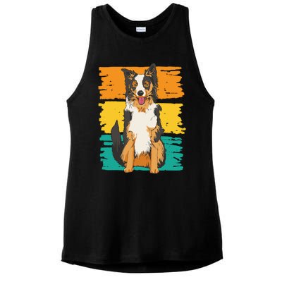 Retro Border Collie Ladies PosiCharge Tri-Blend Wicking Tank