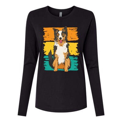 Retro Border Collie Womens Cotton Relaxed Long Sleeve T-Shirt