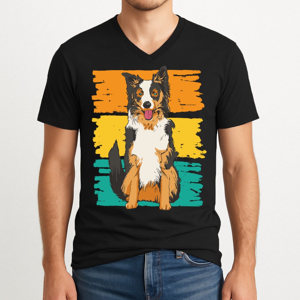 Retro Border Collie V-Neck T-Shirt