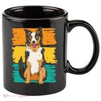 Retro Border Collie 11oz C Handle Ceramic Mug