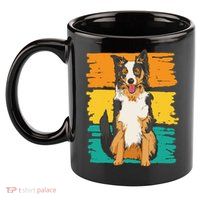 Retro Border Collie 11oz C Handle Ceramic Mug
