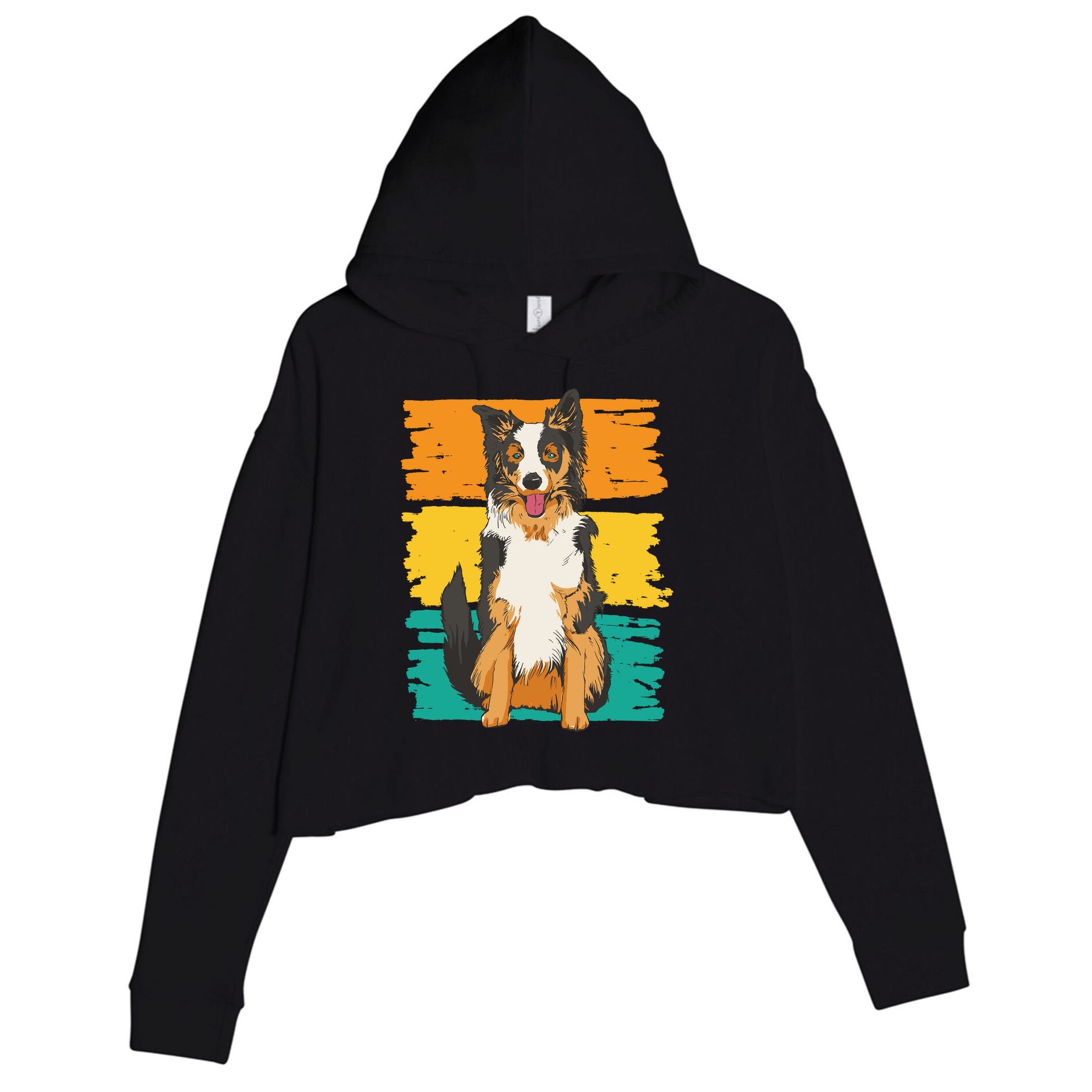 Retro Border Collie Crop Fleece Hoodie