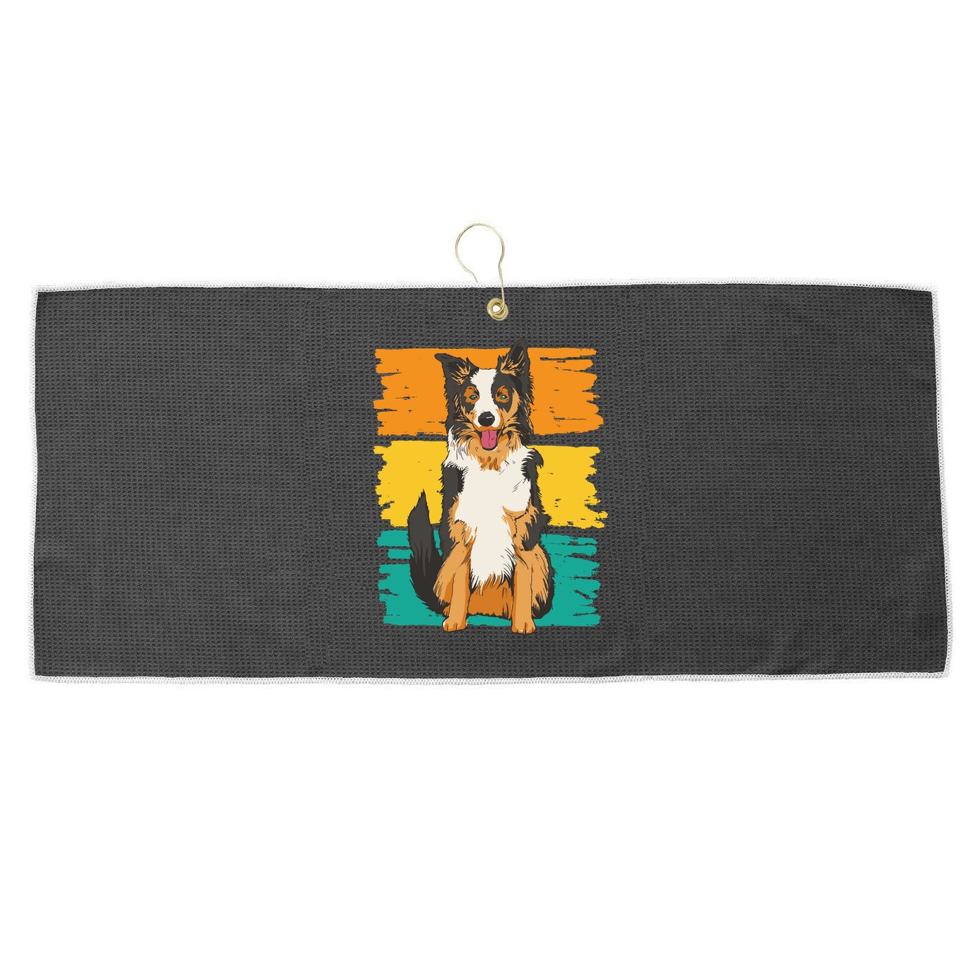 Retro Border Collie Large Microfiber Waffle Golf Towel