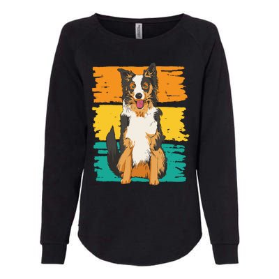 Retro Border Collie Womens California Wash Sweatshirt