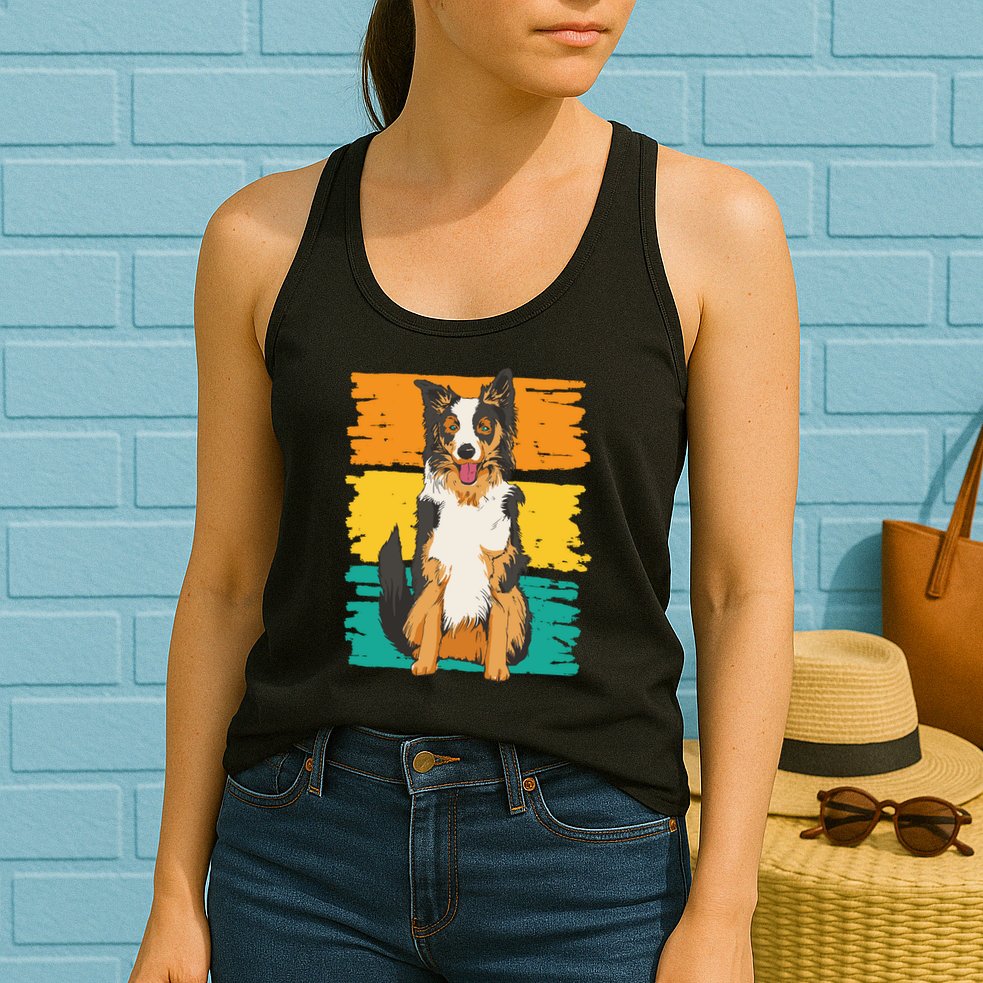 Retro Border Collie Womens Tank Top