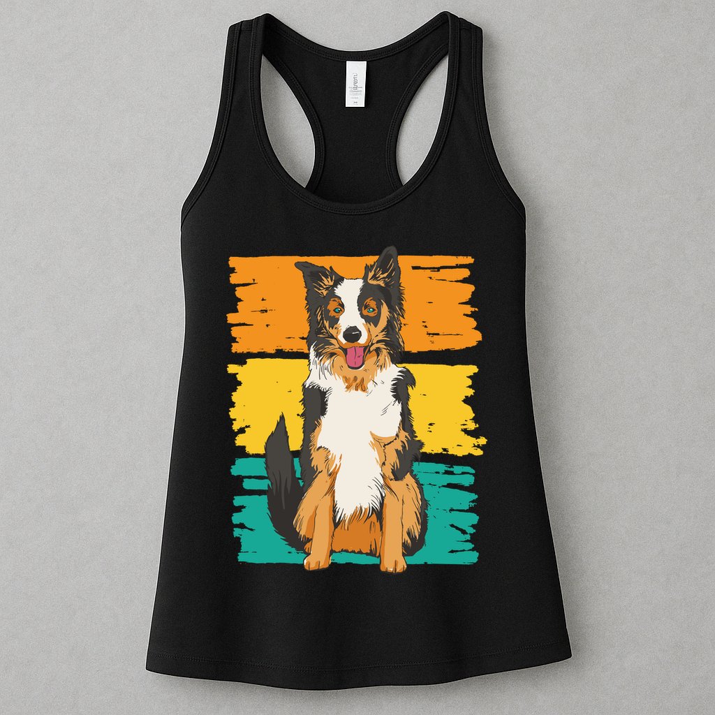 Retro Border Collie Womens Tank Top
