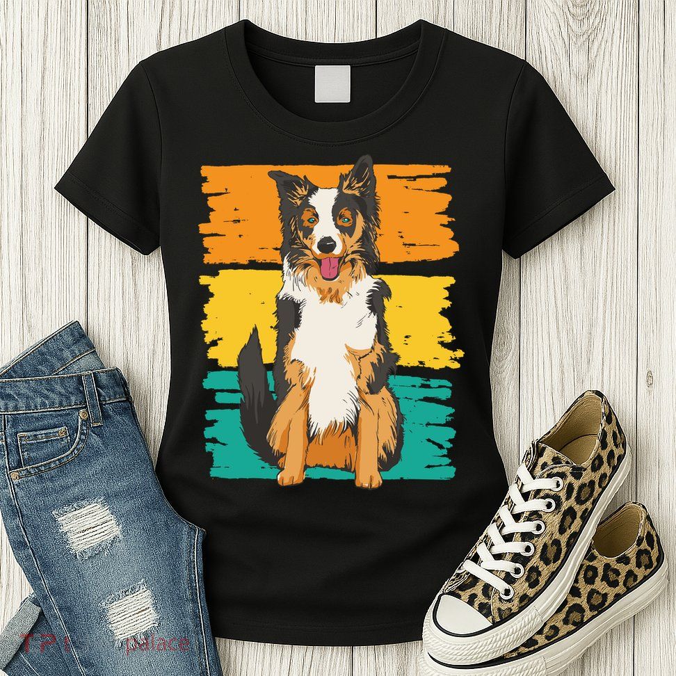 Retro Border Collie Womens T-Shirt