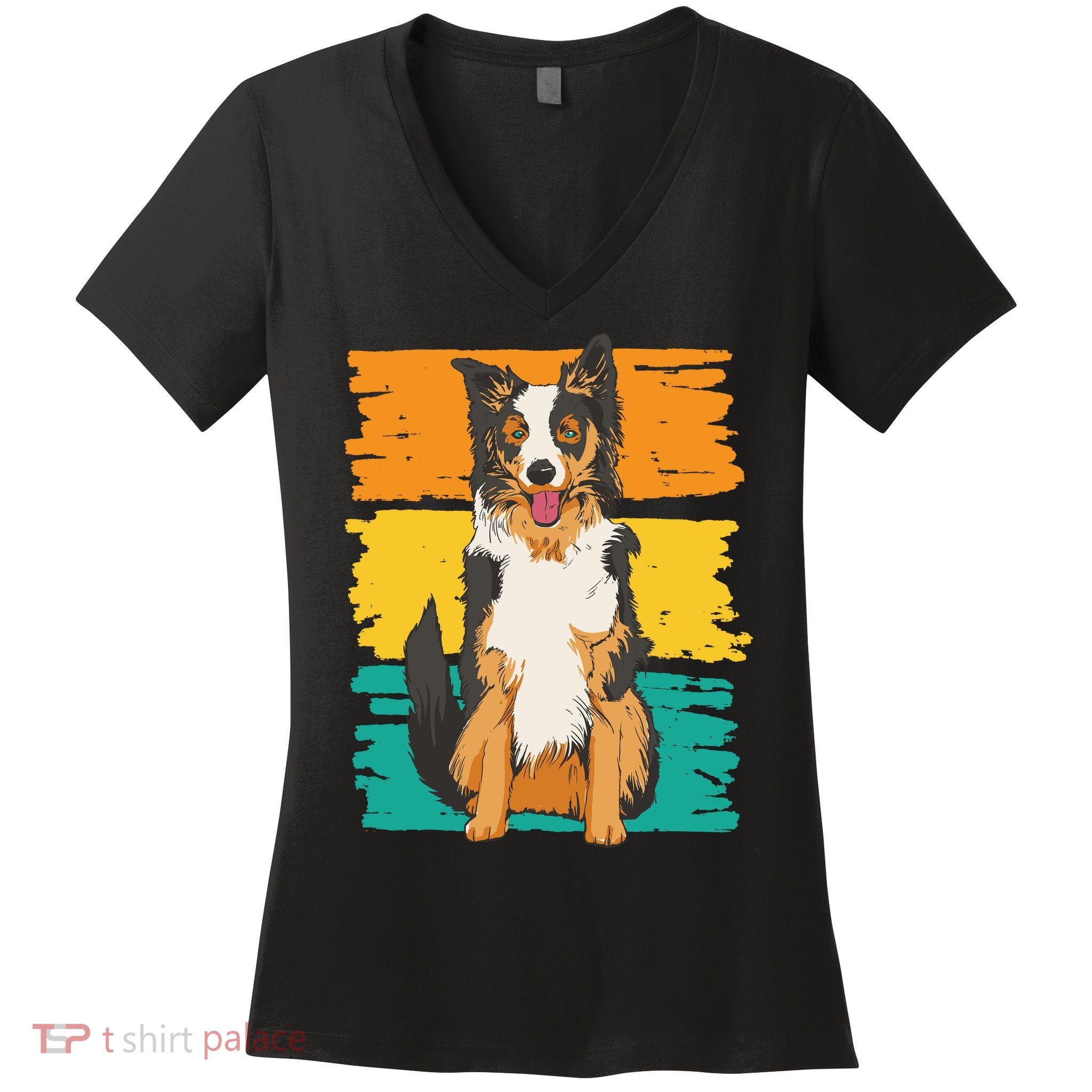 Retro Border Collie Women's V-Neck T-Shirt