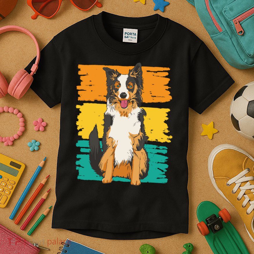 Retro Border Collie Kids T-Shirt