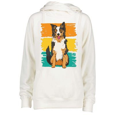 Retro Border Collie Womens Funnel Neck Pullover Hood