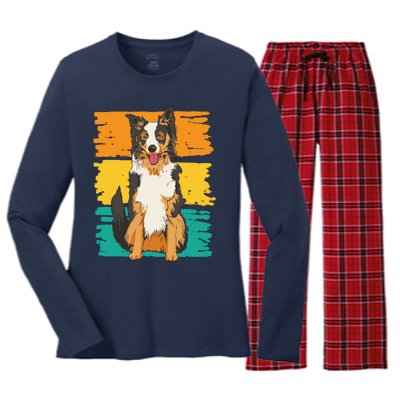 Retro Border Collie Women's Long Sleeve Flannel Pajama Set 