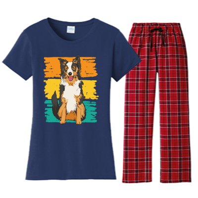 Retro Border Collie Women's Flannel Pajama Set