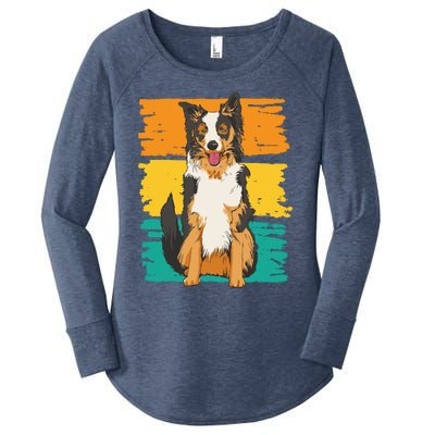 Retro Border Collie Women's Perfect Tri Tunic Long Sleeve Shirt