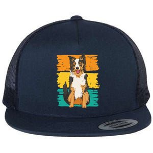 Retro Border Collie Flat Bill Trucker Hat