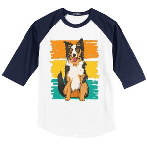 Retro Border Collie Baseball Sleeve Shirt