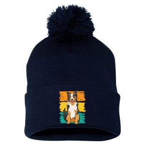 Retro Border Collie Pom Pom 12in Knit Beanie