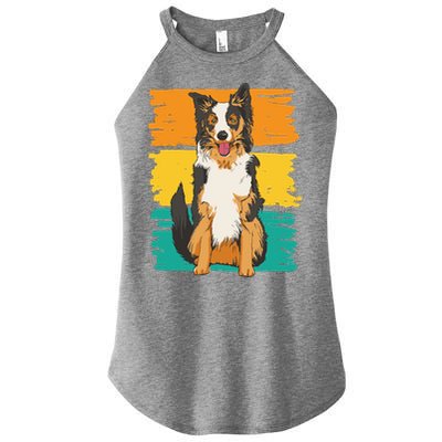 Retro Border Collie Women's Perfect Tri Rocker Tank