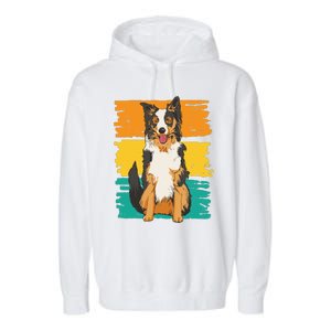 Retro Border Collie Garment-Dyed Fleece Hoodie