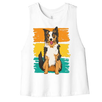 Retro Border Collie Women's Racerback Cropped Tank