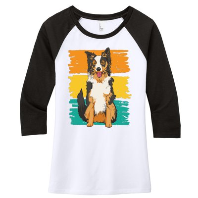 Retro Border Collie Women's Tri-Blend 3/4-Sleeve Raglan Shirt