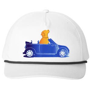 Retro Blue Convertible Car Cute Lab Retriever Pet Dog Lovers Snapback Five-Panel Rope Hat