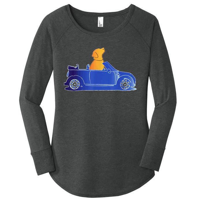 Retro Blue Convertible Car Cute Lab Retriever Pet Dog Lovers Women's Perfect Tri Tunic Long Sleeve Shirt