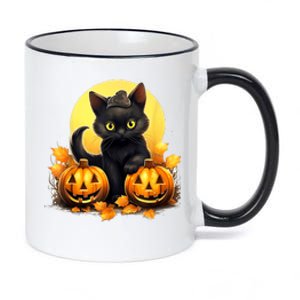 Retro Black Cat Halloween Pumpkin Full Moon Costume 11oz Black Color Changing Mug