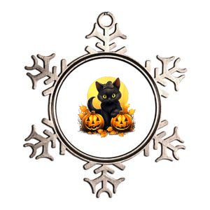 Retro Black Cat Halloween Pumpkin Full Moon Costume Metallic Star Ornament