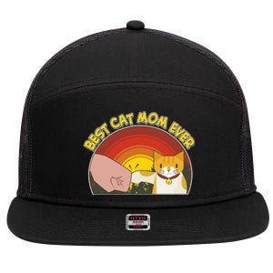 Retro Best Cat Mom Ever 7 Panel Mesh Trucker Snapback Hat