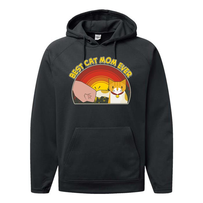 Retro Best Cat Mom Ever Performance Fleece Hoodie