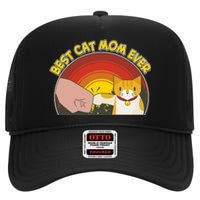 Retro Best Cat Mom Ever High Crown Mesh Back Trucker Hat