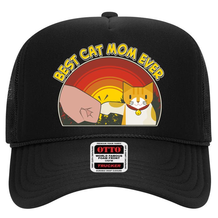 Retro Best Cat Mom Ever High Crown Mesh Back Trucker Hat