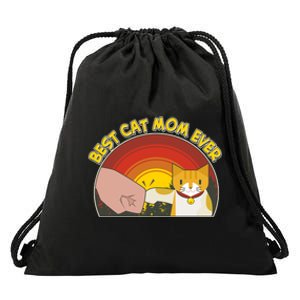 Retro Best Cat Mom Ever Drawstring Bag