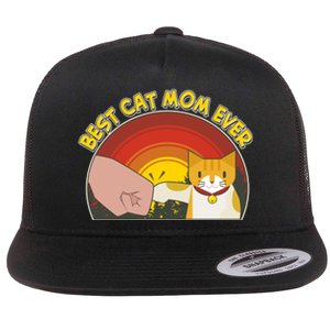 Retro Best Cat Mom Ever Flat Bill Trucker Hat