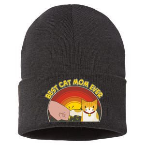 Retro Best Cat Mom Ever Sustainable Knit Beanie